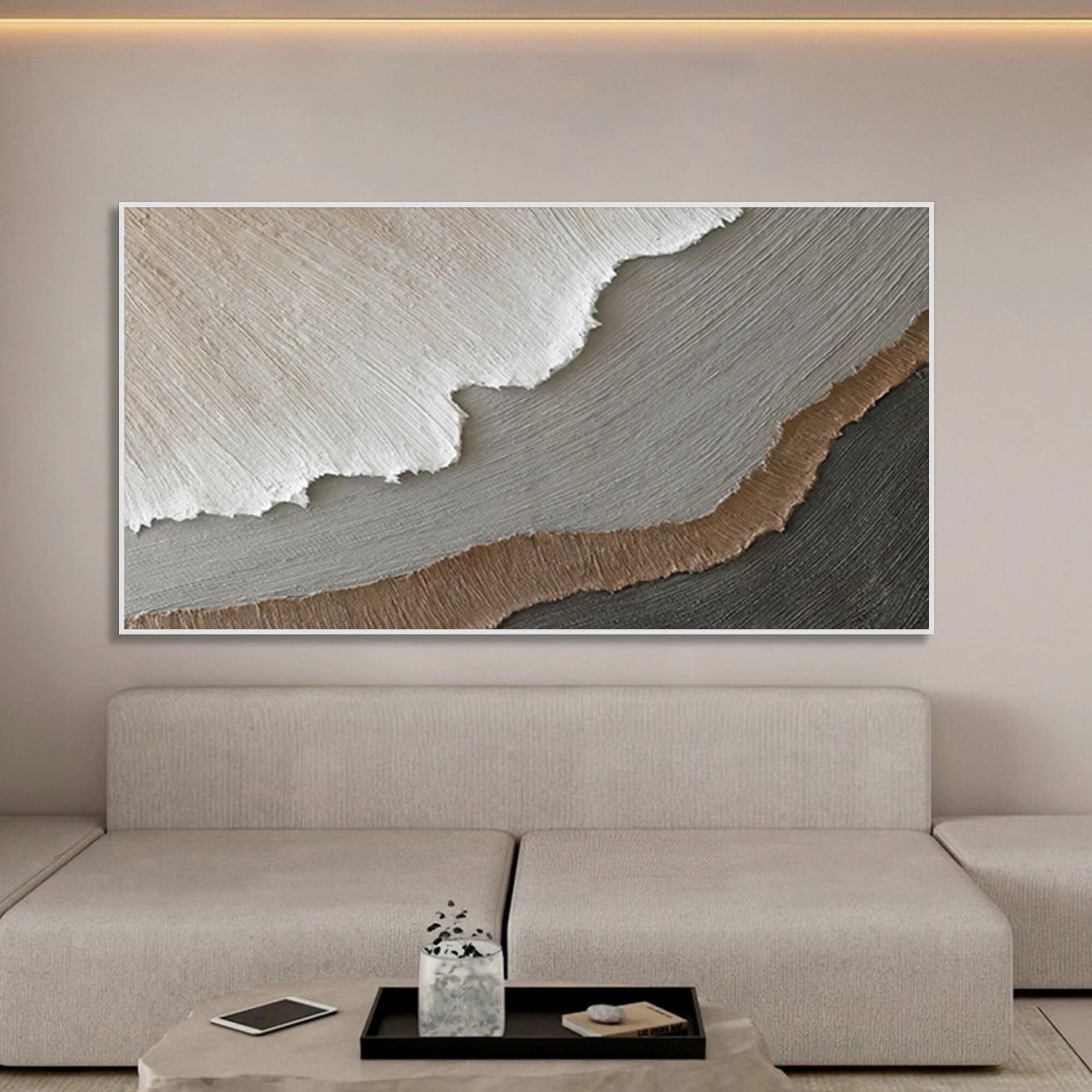 Textura minimalista del arte abstracto de la pared de las olas del océano Pintura al óleo